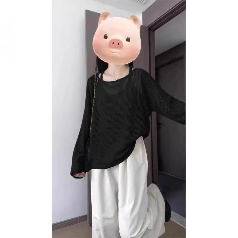 

Hollow blouse sunscreen top new summer new long-sleeved knitted sweater women s clothing casual college lazy style XL/115-130