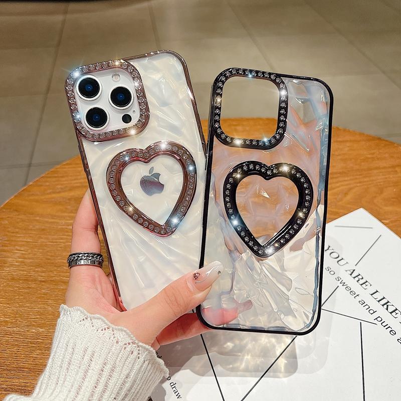 Luxus Glitzer Strass Transparent 3D Herz Handyhülle Für iPhone 16 15 14 13 11 12 16 Pro Max Stoßfest Verchromte Rückseite
