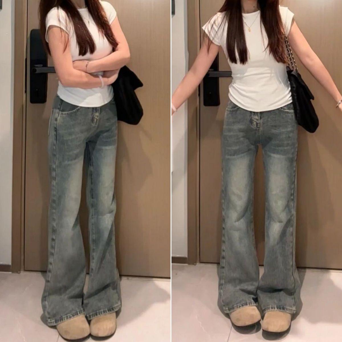 

Retro Blue High-Waisted Wide-Leg Micro-Flare Jeans, Spring/Summer 2025 Women s Loose Slimming Floor-Length Pants XL