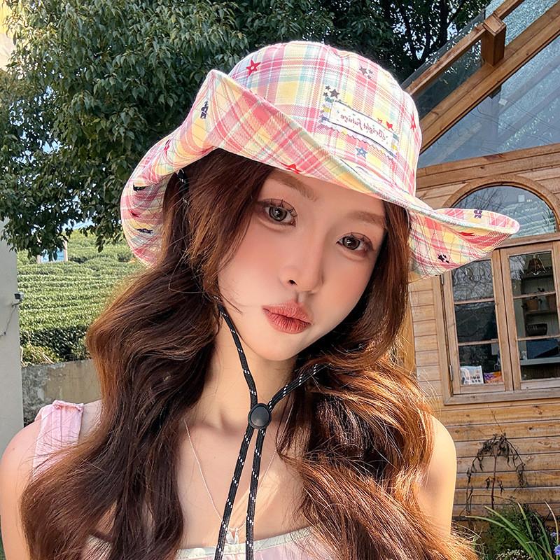Starry Embroidered Fisherman Cap With Large Brim For Casual Sun Shield