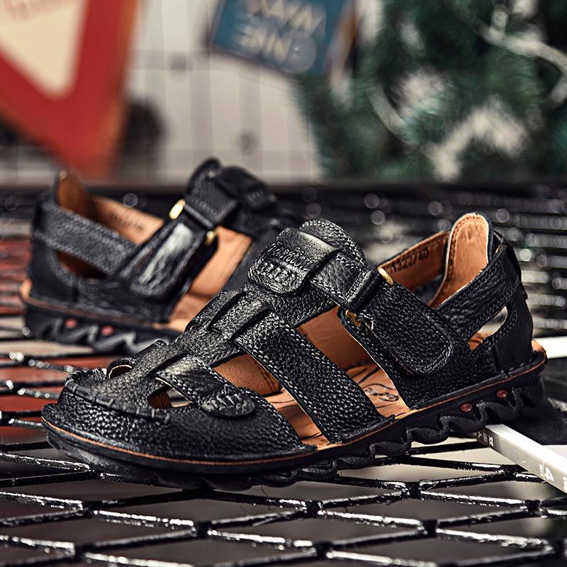Letní sandály nadměrných velikostí Pánské plážové outdoorové Pánské sandály s uzavřenou špičkou Pánské kožené sandály s uzavřenou špičkou