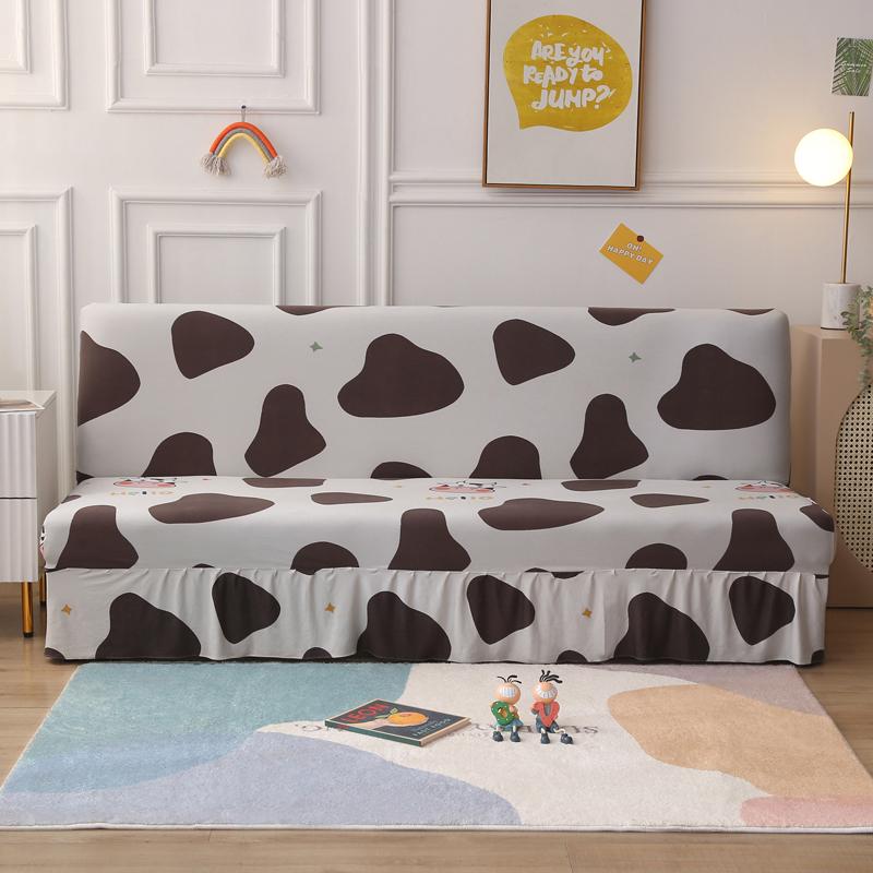 Stretch Armless Futon Cover with Skirt Printed Folding Sofa Bed Cover Washable Sofa Couch Cover Furniture Bed Protector S M L