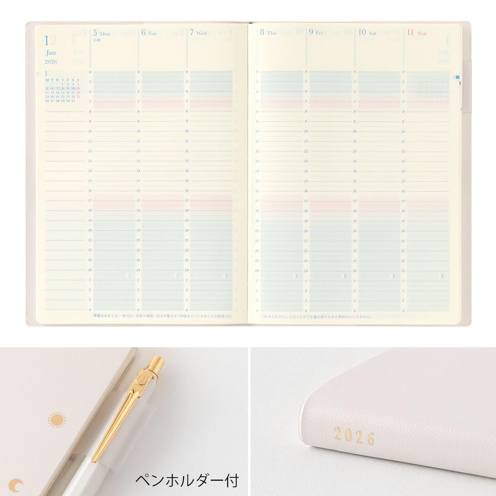 Midori the Length of the 22397006 December "Feel Day" Planner, 2026, B6, Weekly, Ivory, (Starts 2025)