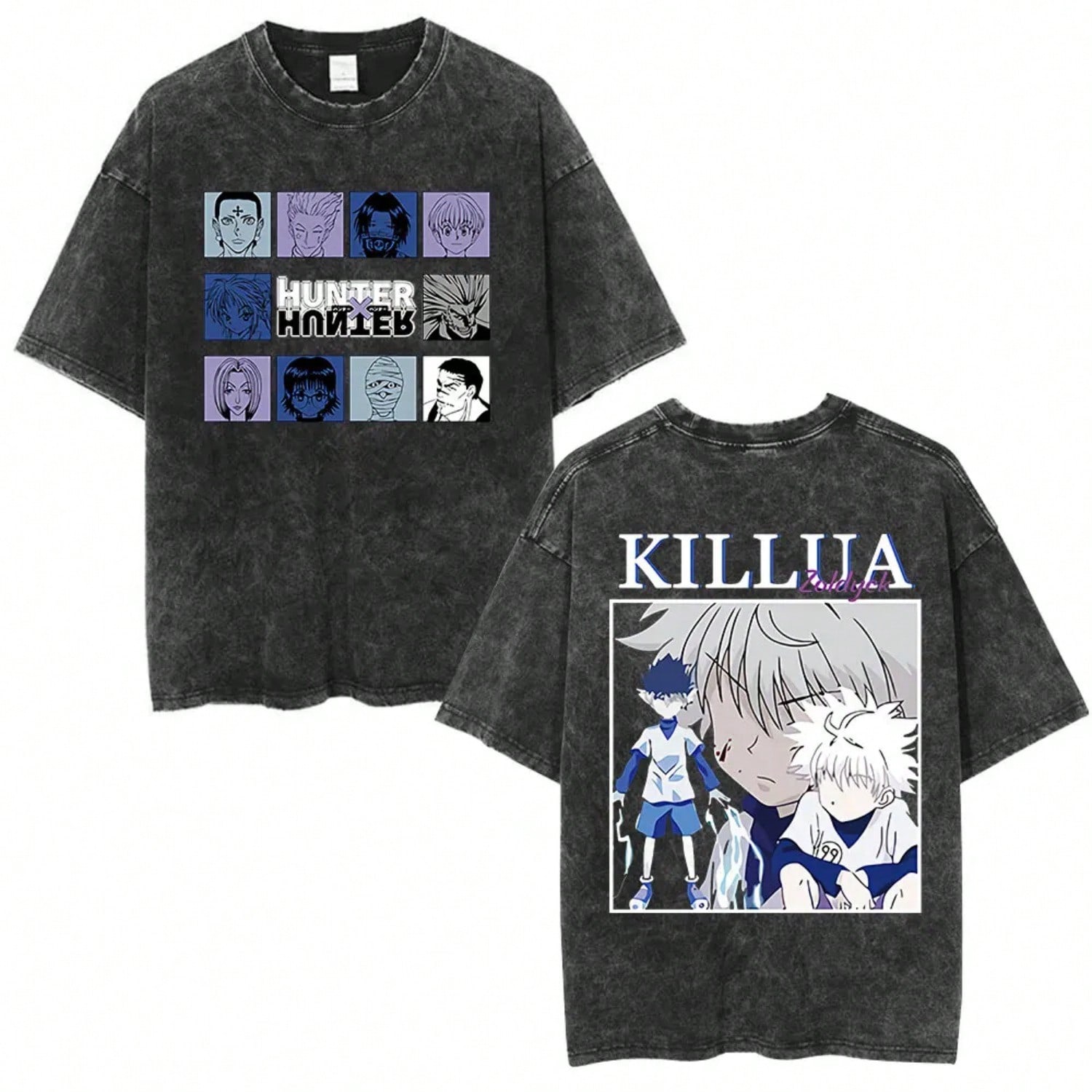 Vintage Washed Anime  T Shirt Spider Phantom Troupe Hisoka Chrollo Short Sleeve T-Shirt   Summer T-Shirts S