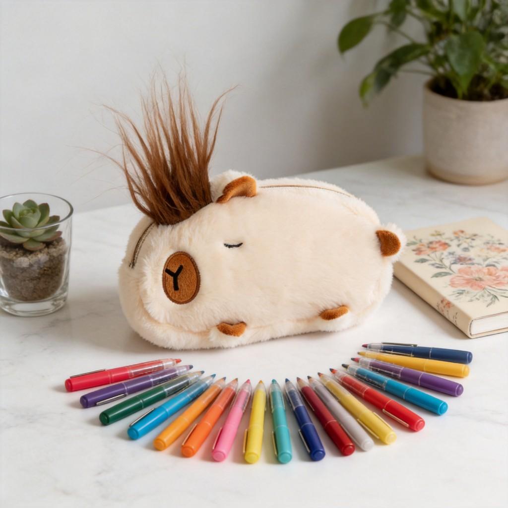 Plush Capybara Pencil Case With Large Capacity For Students Creative Storage Bag