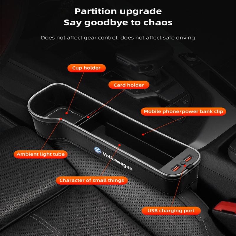 Car Seat Accessories Atmosphere LED Light Gap Storage Box Organizer For VW GTI Scirocco Polo T5 Passat Golf Tiguan Jetta T-ROC