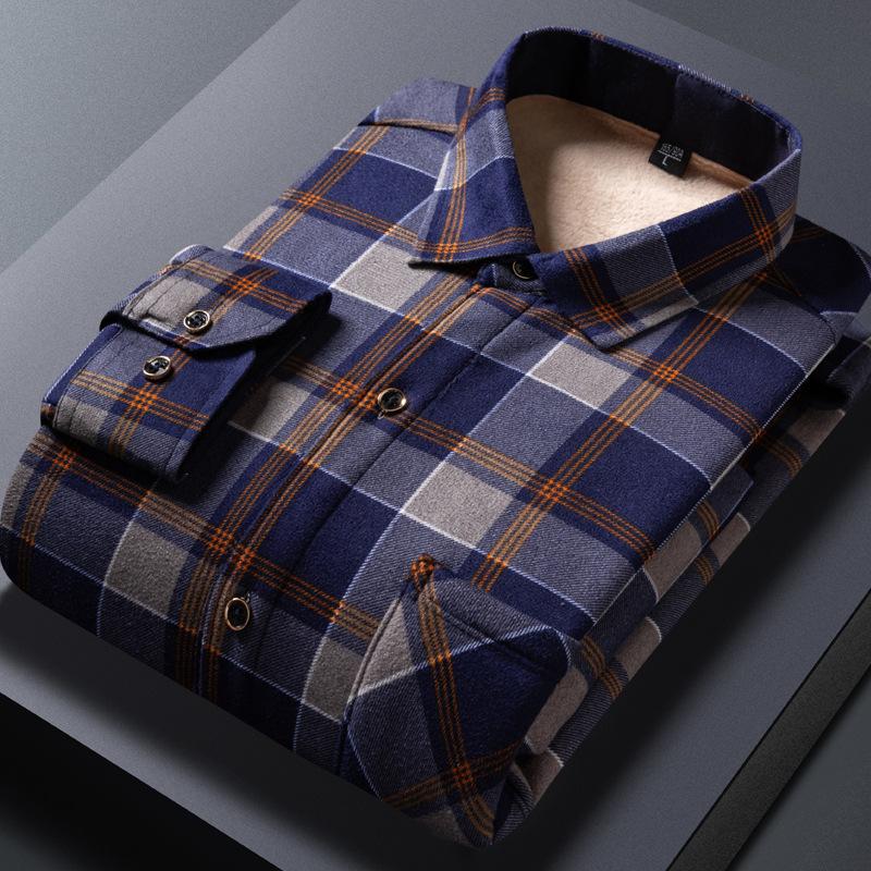 Camicie scozzesi a maniche lunghe calde invernali da uomo Camicie formali spesse foderate in pelliccia di flanella Camicia casual in pile per camicie eleganti da uomo