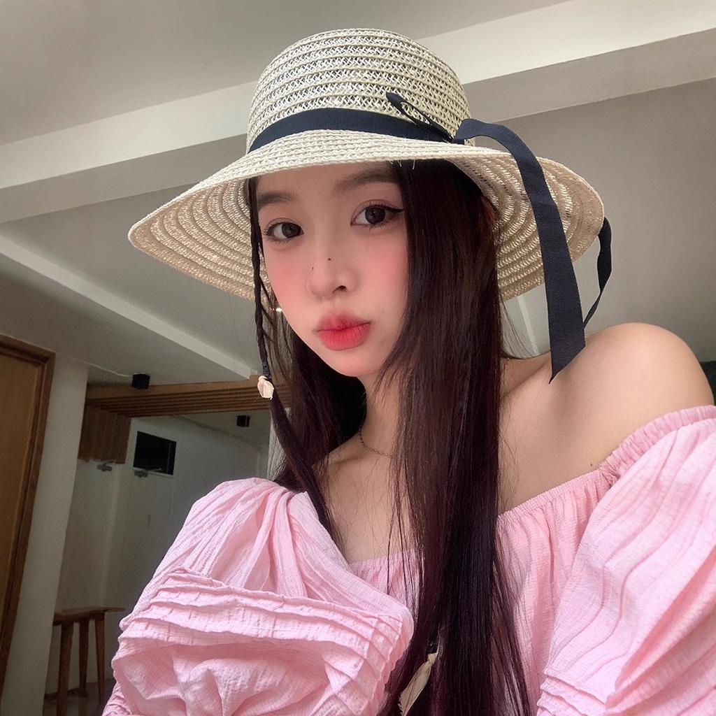 Women's Summer Wide Brim Woven Sun Protection Hat Hollowed-Out Sun Hat Casual Vacation Style Beach Straw Hat