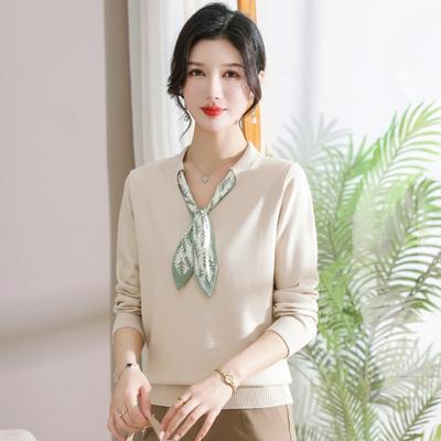 Autumn New Bow Tie Medium and Old Women's Clothing Mother Clothing Fashion Versatile Design Sense Knitted Sweater