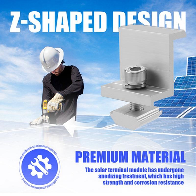 A96I-Suportes de Montagem de Painéis Solares, 8 Peças Grampo Final de Alumínio para Painel Solar 30-45mm Ajustável H, Montagem de Painel Solar para Telhado Metálico