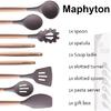 Mapthon Silicone Cooking Kitchen Utensils Set 6 PCS with Wooden Handle for Non-Sticker Cookware Heat-Resistant Kitchen Gadgets Serving Spoons,