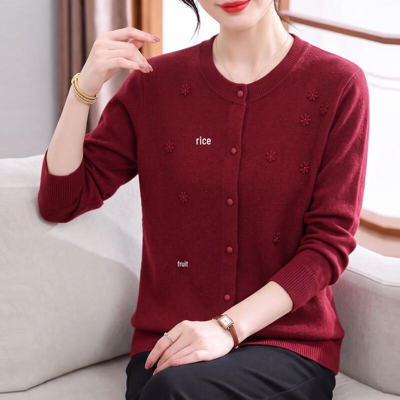 Hengyuanxiang Women's Autumn Round-Neck Knit Cardigan for Mature Women