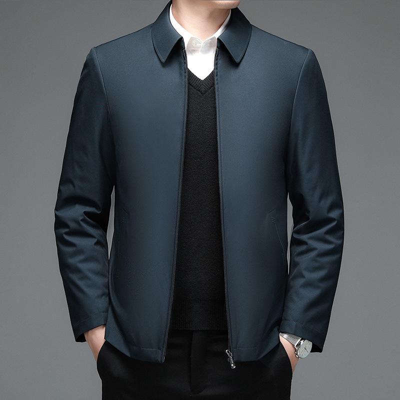 White Duck Down Jacket: Men's Hooded Casual Warm Coat with Removable Liner for Middle-Aged & Elderly