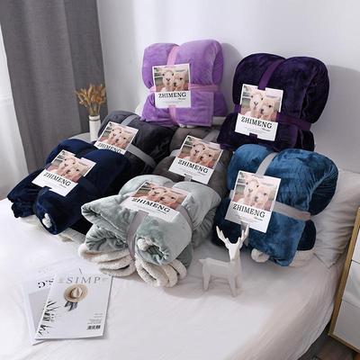 Pătură groasă cu două straturi din flanel îngroșat și lână de miel, cu culoare uni și logo personalizat