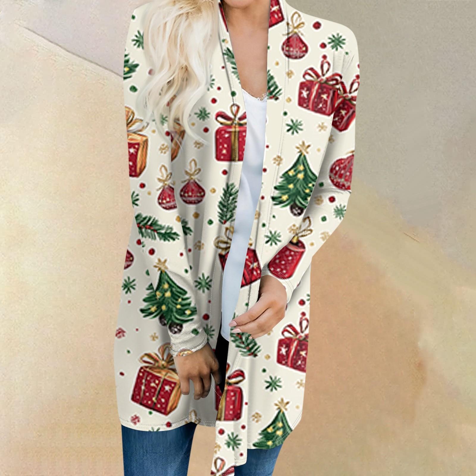 

Женский модный и повседневный рождественский принтованный кардиган средней длины с длинными рукавами XXXXXL