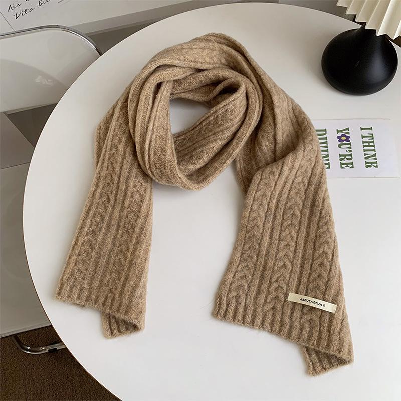 Solid Color Korean Style Cable Knit Scarf for Women - Warm Wool Neck Warmer for Autumn and Winter