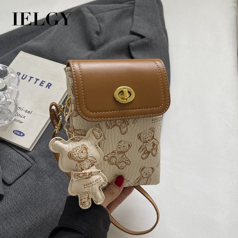 IELGY Korean Version Cute Mobile Phone Bag Fashion Lock Crossbody Casual All-Match Small Square Bag