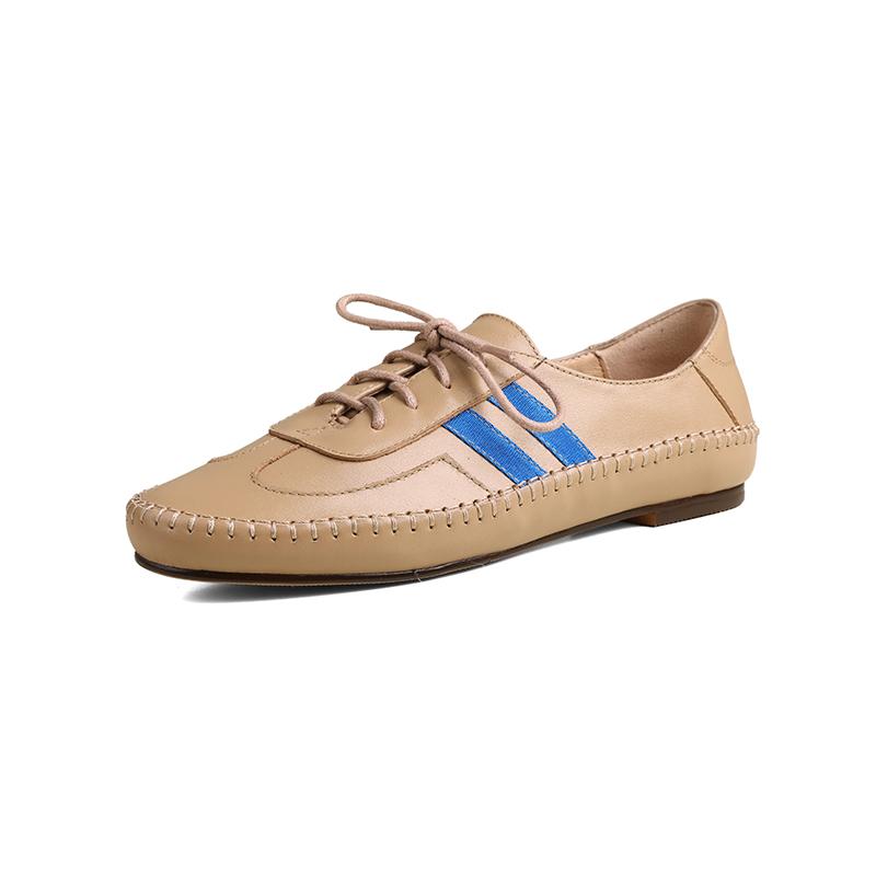 Mode Damen neue Leder Rindsleder runde Zehe Frühling und Herbst niedriger Absatz Übergröße Schnürschuh bequem lässig Sport Einzelschuh