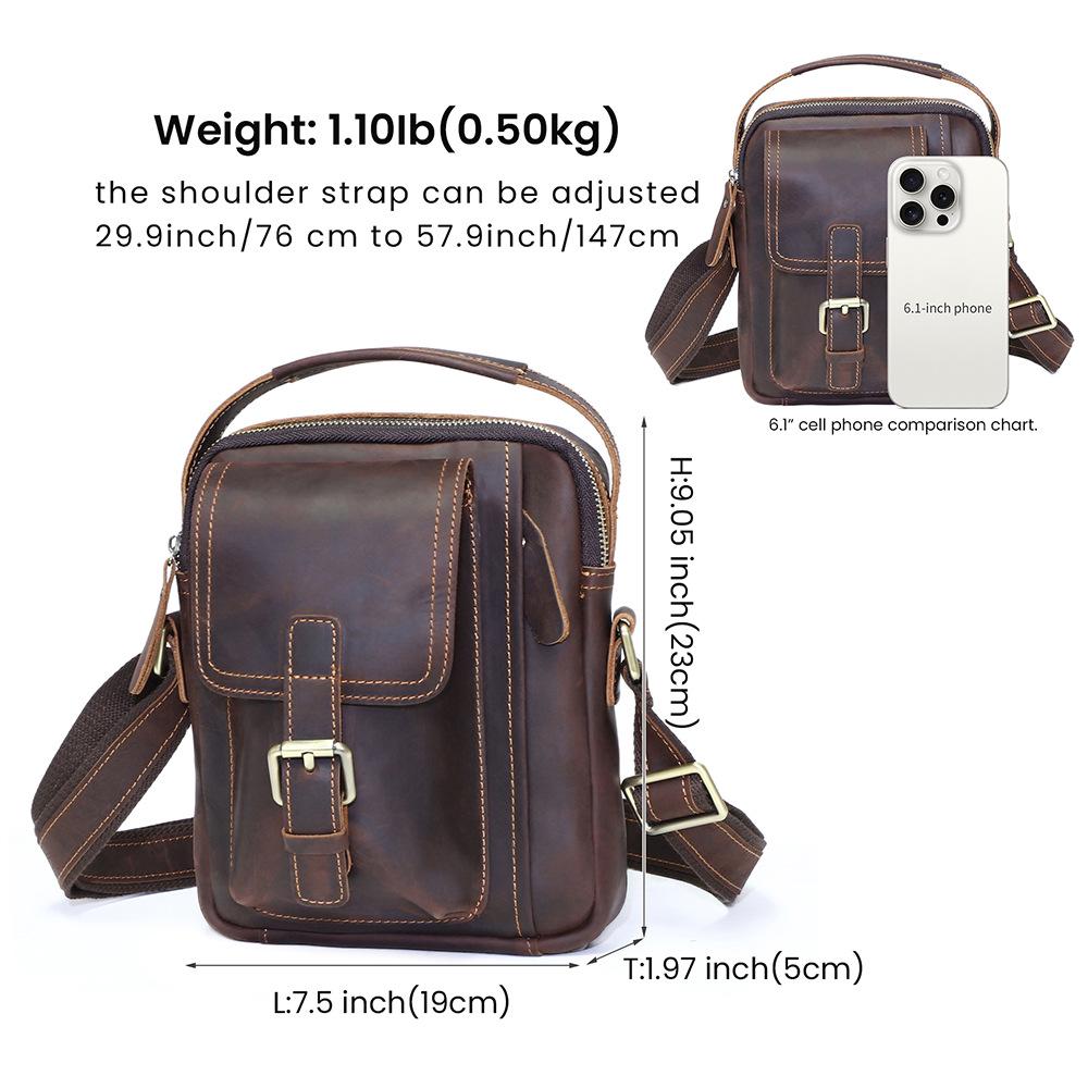 Men's Crossbody Bag - Crazy Horse Genuine Leather Single Shoulder Bag