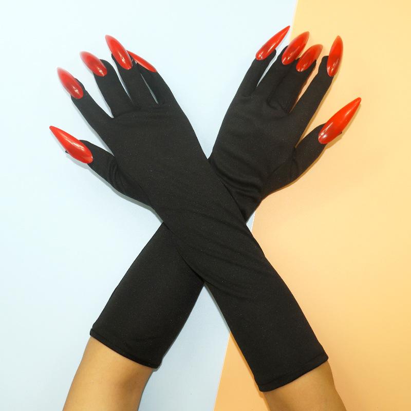 Schwarze Pailletten Halloween Lange Nagel Pfoten Handschuhe Cosplay Kostüm Requisite