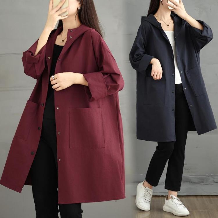 Loose Hooded Casual Trench Coat Long Sleeve Jackets Plus Size Women Autumn Winter Outerwear