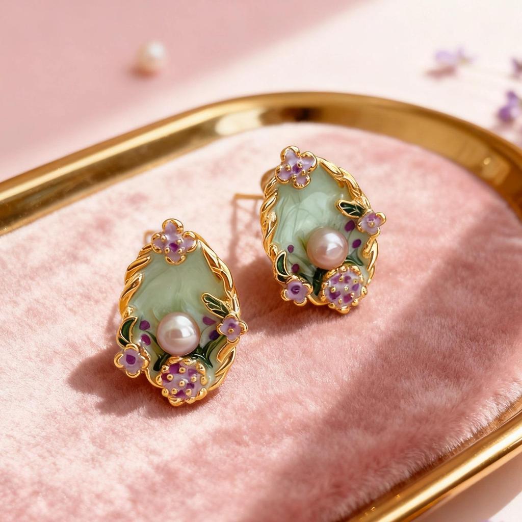 Miki 2025 Autumn/Winter Retro Floral Pearl Earrings for Women