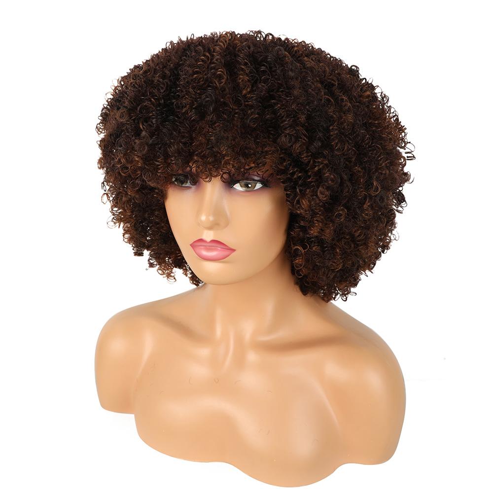 Parrucca Afro Corta Riccia Lenta Sintetica Per Donne Nere Parrucche Afro Ricce Corte con Frangia Riccia Naturale Cosplay Festa