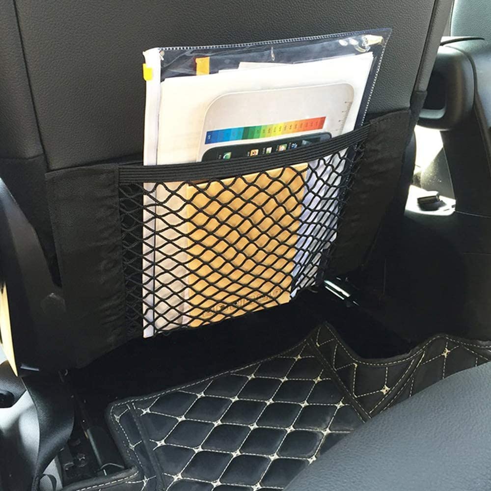 Car Storage Pocket Set 40cm x Mesh Net Pocket with Velcro Stretchable Fits Seat Backs and (2 pieces) 25cm, Closure, Net, Trunk.