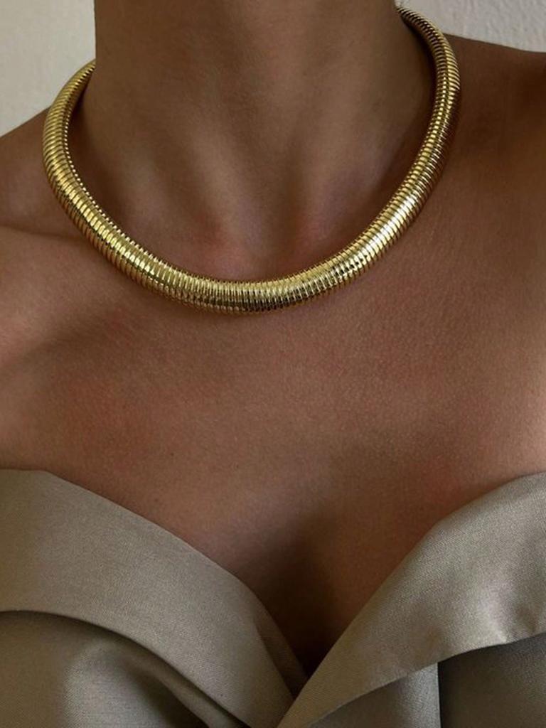 1pc Titanium Steel Exaggerated Threaded Elastic Metal Necklace Choker