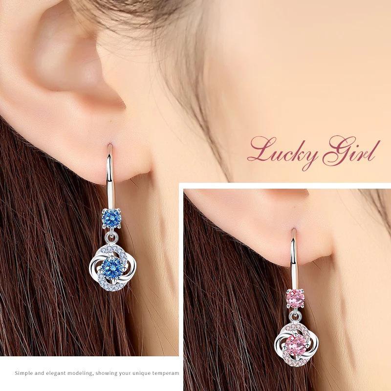 Silver 925 Jewelry Earrings Sapphire Siver Korean Ear Jewelry White/Blue/Pink Party Dating Gift Earrings