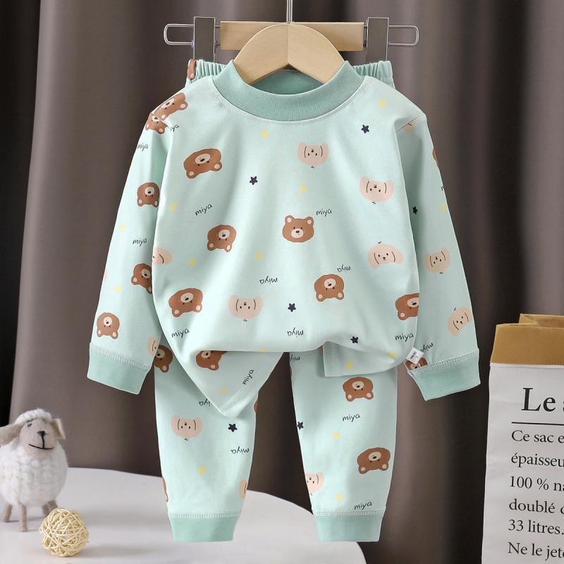 2-teiliges/Set Kinder Herbst Warme Schlafanzugsets Baby Jungen Mädchen Niedlich Cartoon Langarm T-Shirt Tops + Hosen Kleinkind Freizeit Nachtwäsche Unterwäsche