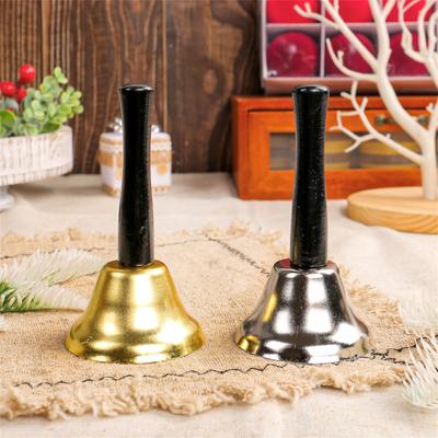 Campana de mano con mango de madera para Navidad, campana dorada y decoración navideña, campana de llamada de orden de clase