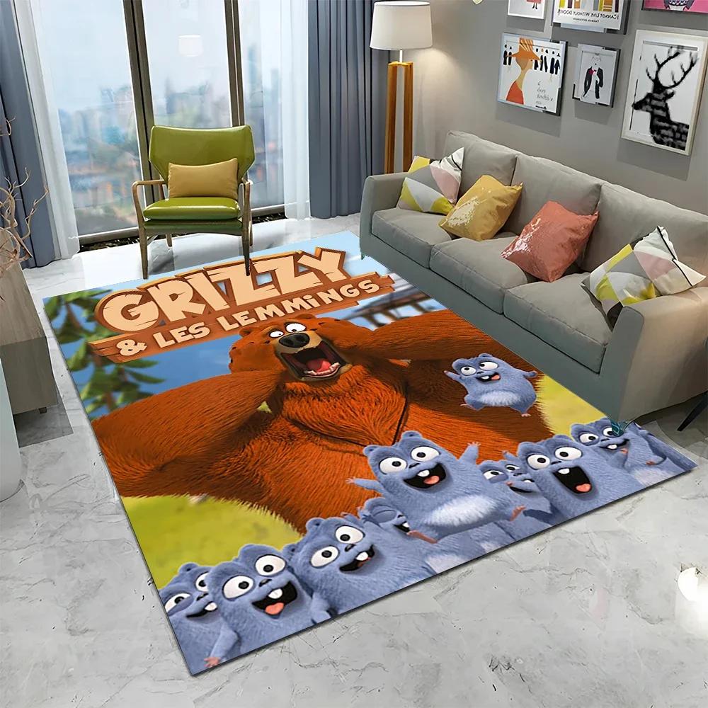 3D Kreslený koberec Grizzy a lemingové pro domov, obývací pokoj, ložnici, pod pohovku, rohožka, dekorace, dětský koberec, protiskluzová podložka na podlahu