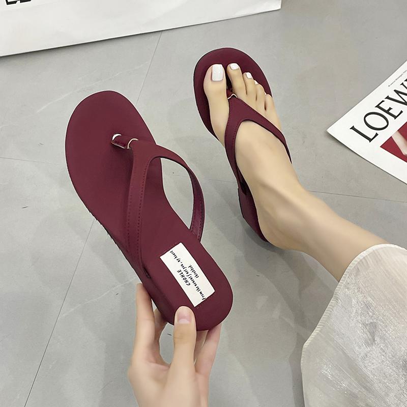 Fashion Women Wedges Slippers Heeled Sandals Casual Flip Flops Flats Shoes Woman 2025 Trend Summer Pumps Shallow Clip Toe Slides Mujer