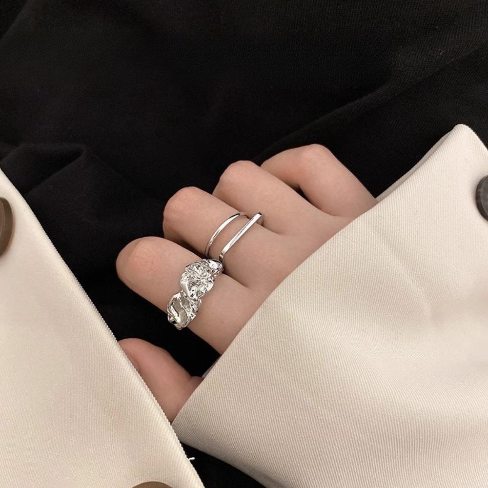 Folded Texture Double Layer Ring Cold Wind Open Finger Ring Adjustable Index Finger Ring