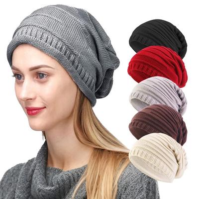 Lightweight Knit Slouch Hat Stripe Knit Texture Winter Head Wrap New Unisex Beanie Cap