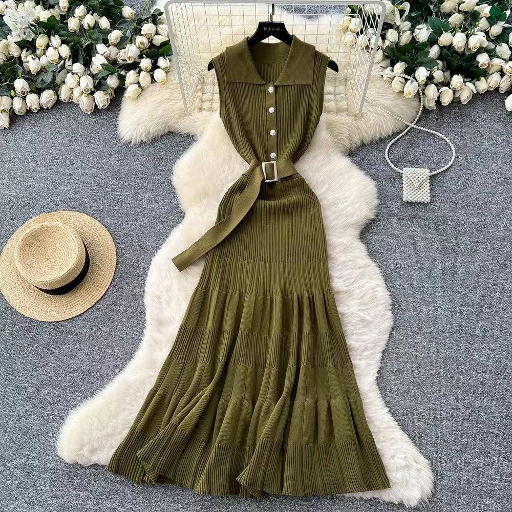 S2026 European & American Sleeveless Knit A-Line Dress: Slimming, Waist-Cinched, Stylish Summer Fashion M