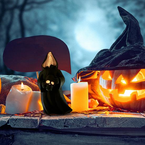 Ghost Skull with LED Tea Lights Halloween 3D Printed Skeleton Ghost Lamp Battery Operated Flickering Flameless Night Light for Home Table Decor