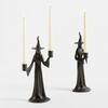 Halloween Witch Candle Holder Handmade Black Witch Statue 8.66-inch Retro Witch Candlestick Halloween Fall Decoration