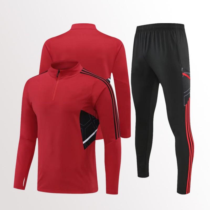 Mens Womens Soccer Training Kit Set Long Sleeve Half-Zip Hoodie Sports Jersey Uniform Breathable Quick-Dry