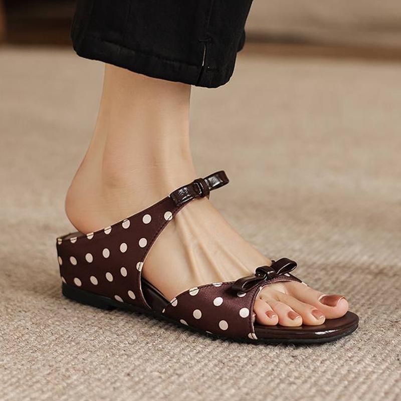 Krazing Pot Microfiber Med Heels Polka Dot European Design Outside Slippers Flip Flop Summer Size 43 Size 42 Women Sandals