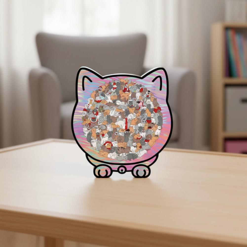 135-Piece Morandi-Colored Cat Shaped Wooden Jigsaw Puzzle Cat Stacked Puzzle Brain Games Eco-Friendly Home Decor Gift For Adults