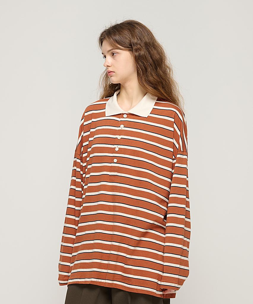 CARGOBROS FOR WOMAN Bold Stripe Collared T-Shirt (Camel)