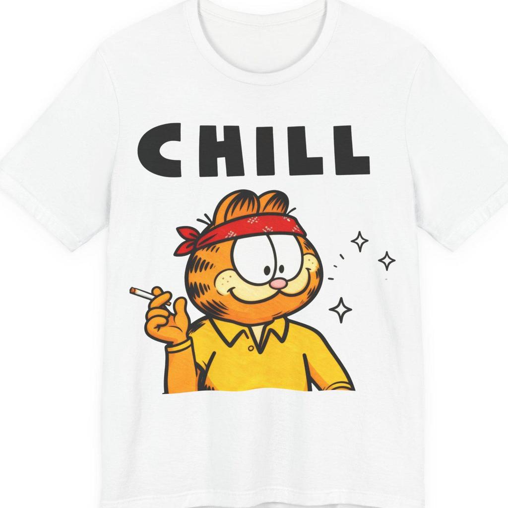 Funny Chill Cartoon CaT-Shirt, Goofy Orange Cat Meme Tee, Smoking Cat Graphic T-Shirt, Relaxed Vibe Shirt, Funny Gift Idea