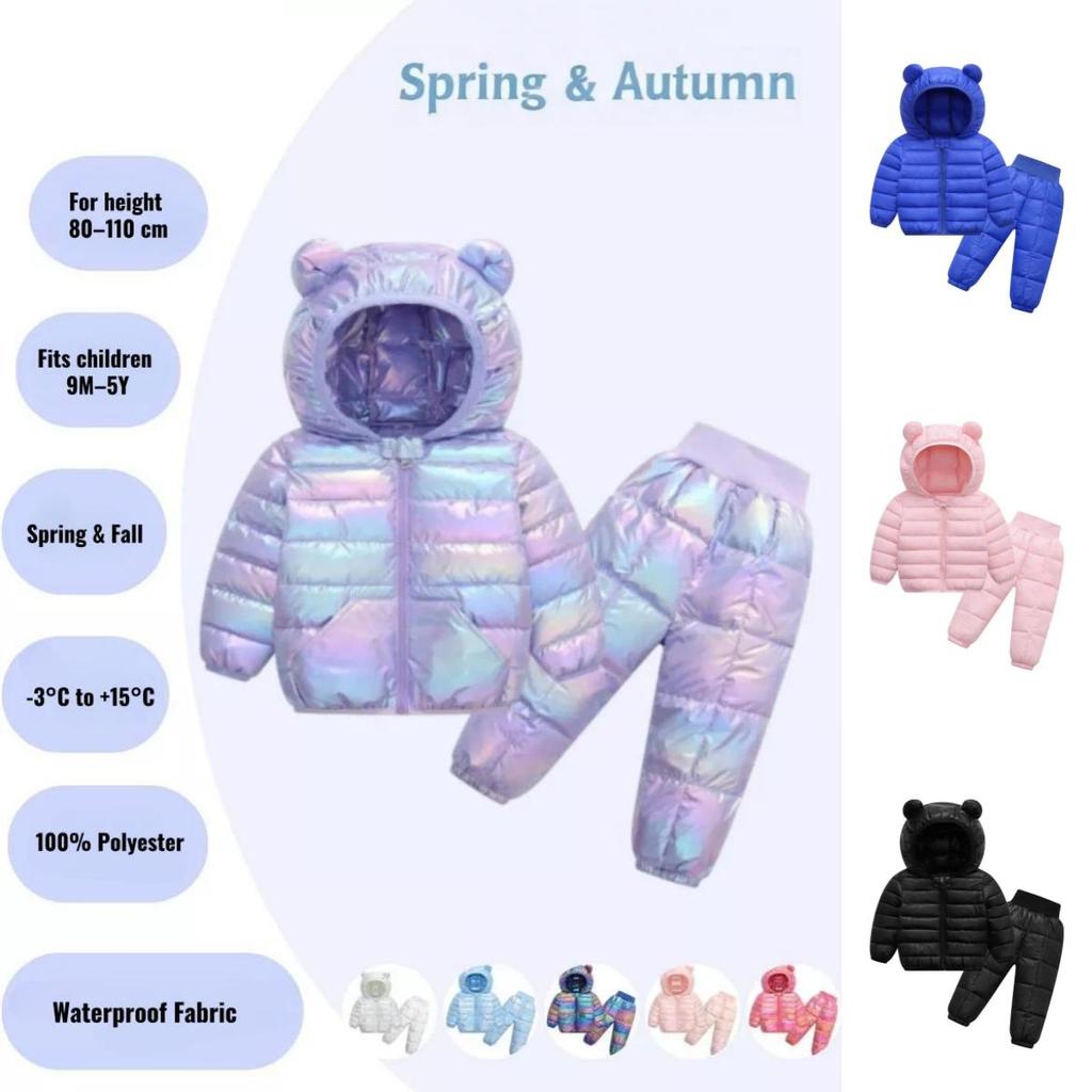 Baby Cotton Hooded Jacket and Pants Set, Warm Autumn Winter Outfit for Boys and Girls, 9M–5Y