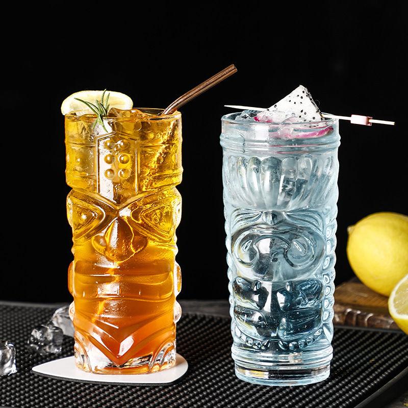 Creative Transparent Glass Hawaiian Tiki Cup, Unique Wine Glasses Bar Accessories Cocktail Glass, Juice Cold Drink Beer Glass