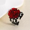 Punk Gothic Red Rose Ring Adjustable Hollow Rings for Women Witch Pagan Vintage Creative Halloween Cool Girl Gift Party Jewelry
