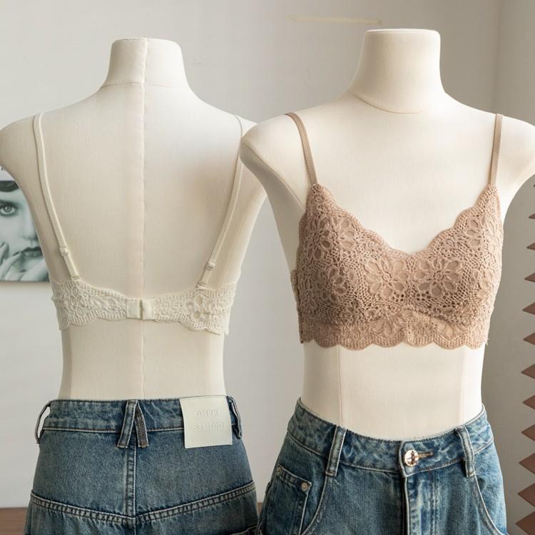 French soft lace bra for women's ultra-thin and sexy breast-proof sagging and seamless steel-rimmed back underwear