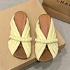 2025 summer new flat-bottomed soft-bottomed cool slippers women's summer wear one-word slippers fish mouth leather square head cool slippers