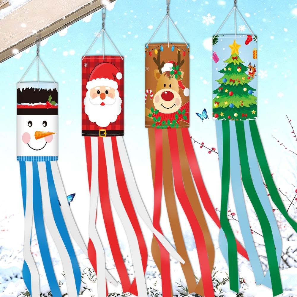 Christmas Decoration Windsock Flag Snowman Santa Tree Hanging Ornament for Outdoor Yard Garden Winter Party Decor